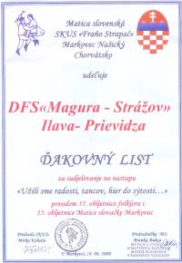 Ďakovný list vydaný Maticou slovenskou